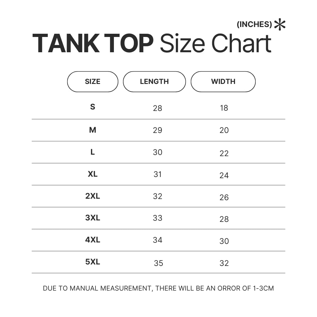 Tank Top Size Chart - Bleach UK Store
