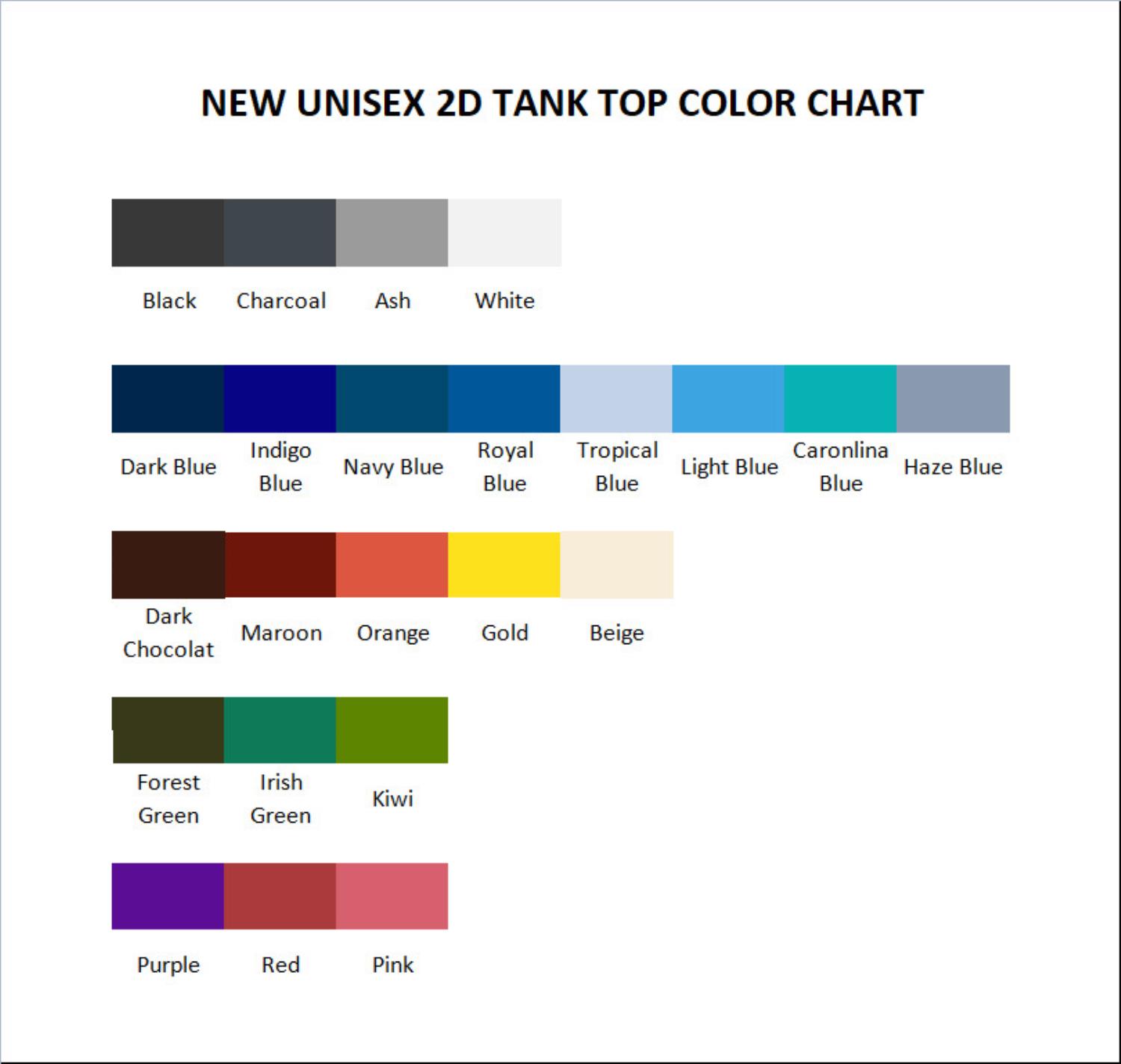 tank top color chart - Bleach UK Store