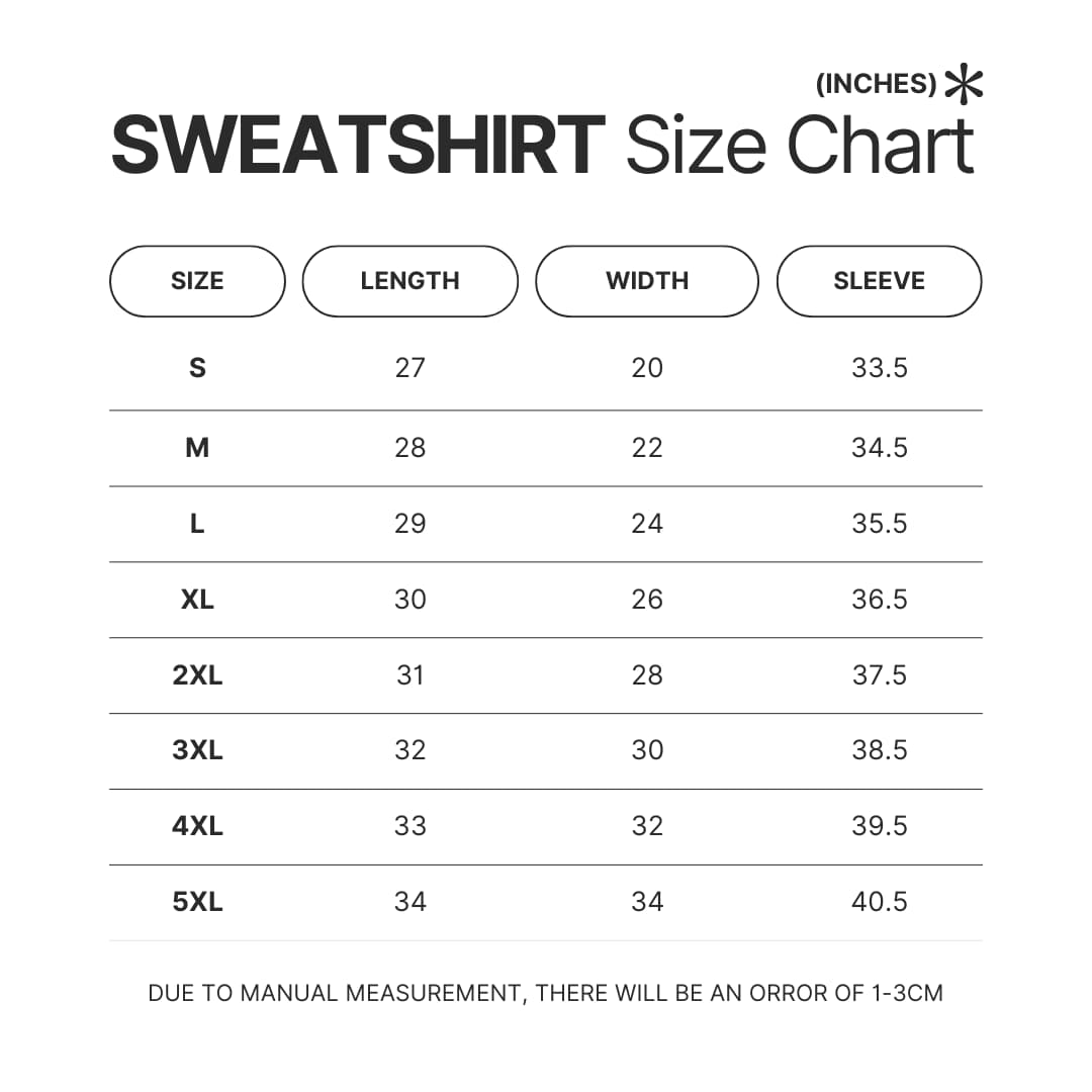 Sweatshirt Size Chart - Bleach UK Store